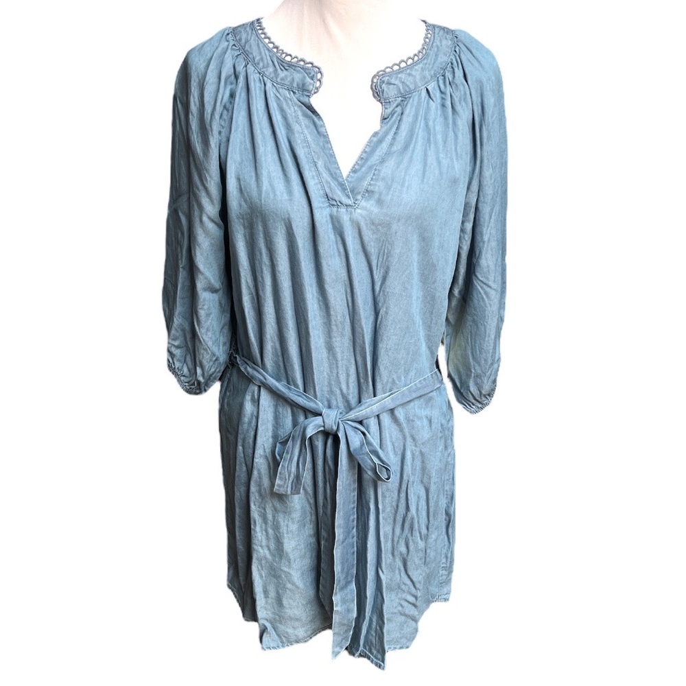 Perch by Blu Pepper Mini Shirt Dress with Belt Denim Blue Size 1XL